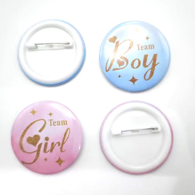 男孩女孩马口铁徽章 TEAM GIRL TEAM BOY 4.4cm生日派对节庆胸章