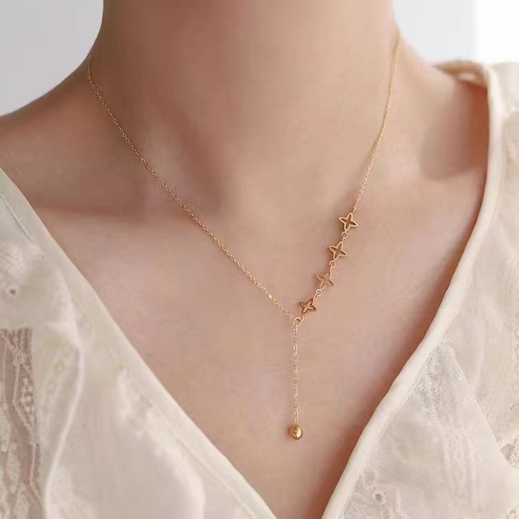 2025年新款项链金色钛合金优雅时尚四星四叶草饰品流苏Y形锁骨链 产品图