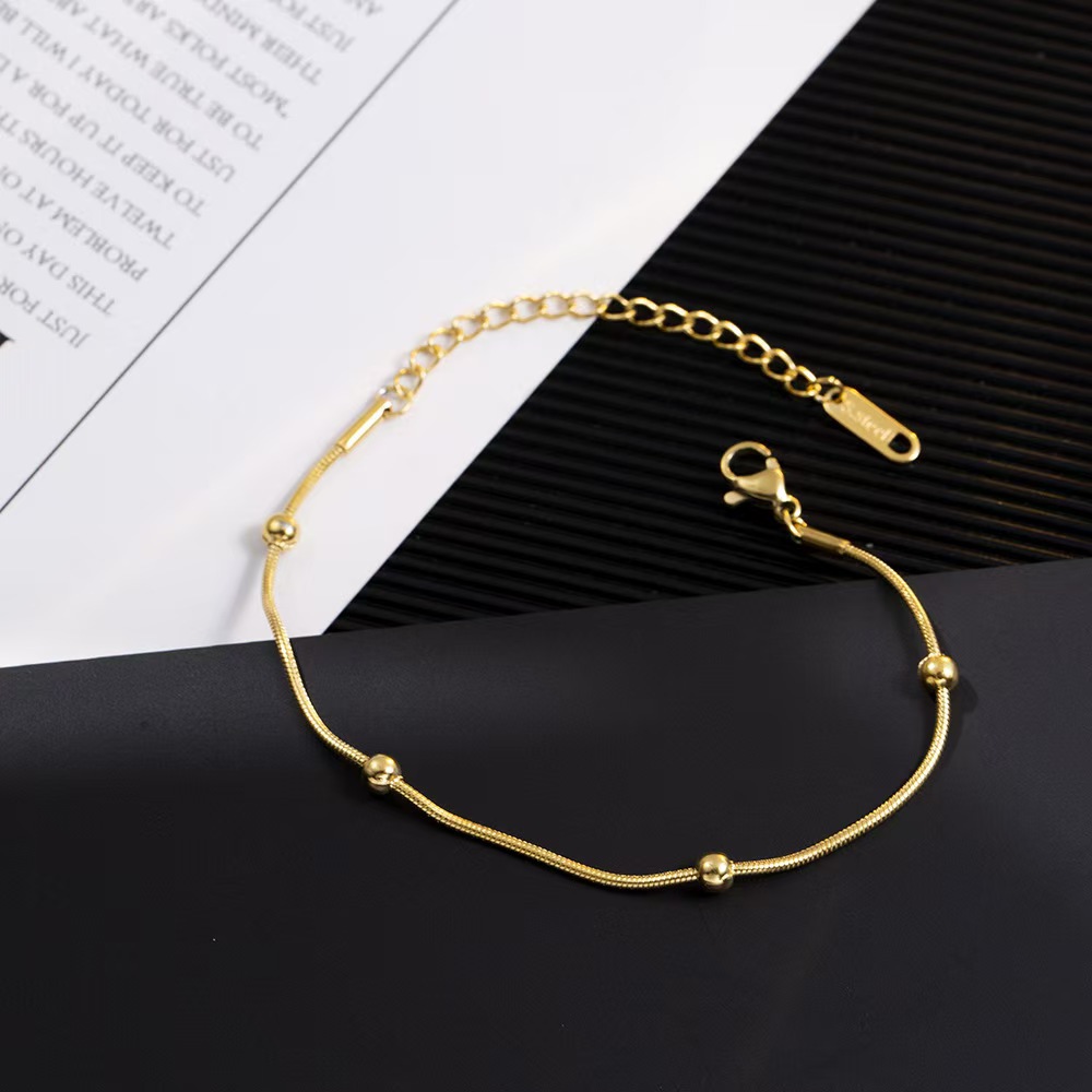 欧美跨境2025年春夏时尚蛇骨链磨砂珠珠脚链女生手饰品不掉色产品图