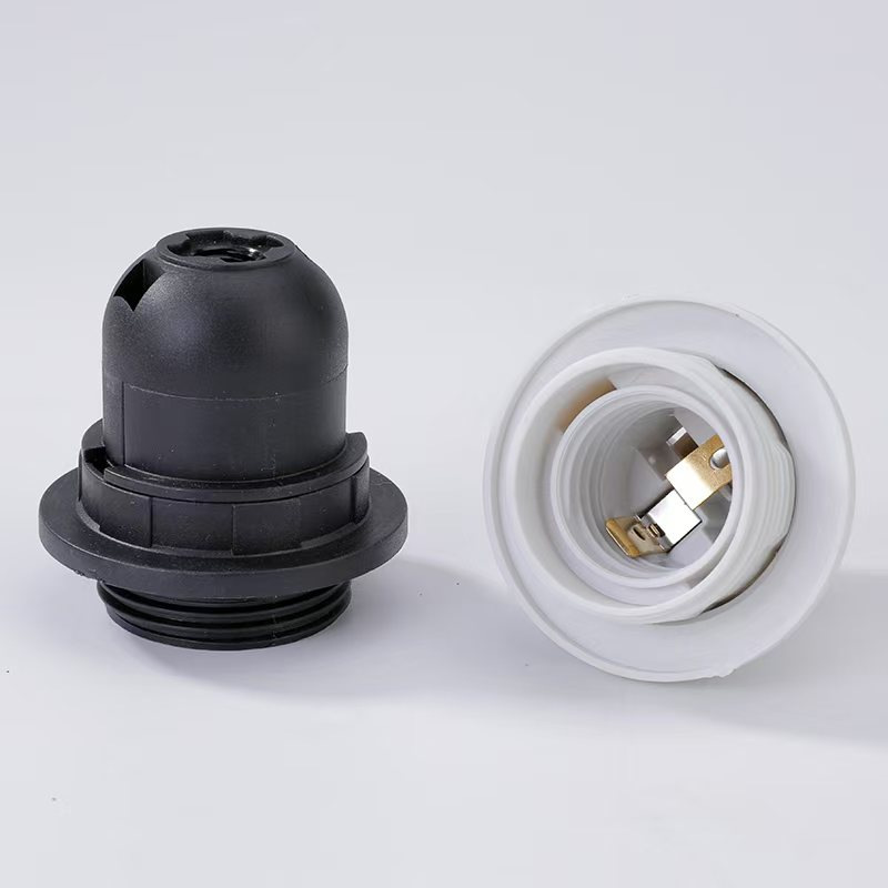 Amazon E27 card-type half-tooth lamp socket home decoration lighting plastic single ring E27 half-tooth lamp head wholesale details Picture