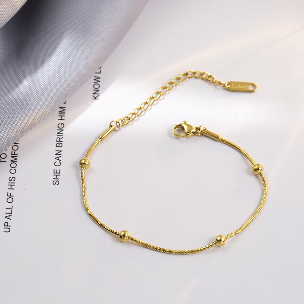 欧美跨境2025年春夏时尚蛇骨链磨砂珠珠脚链女生手饰品不掉色细节图