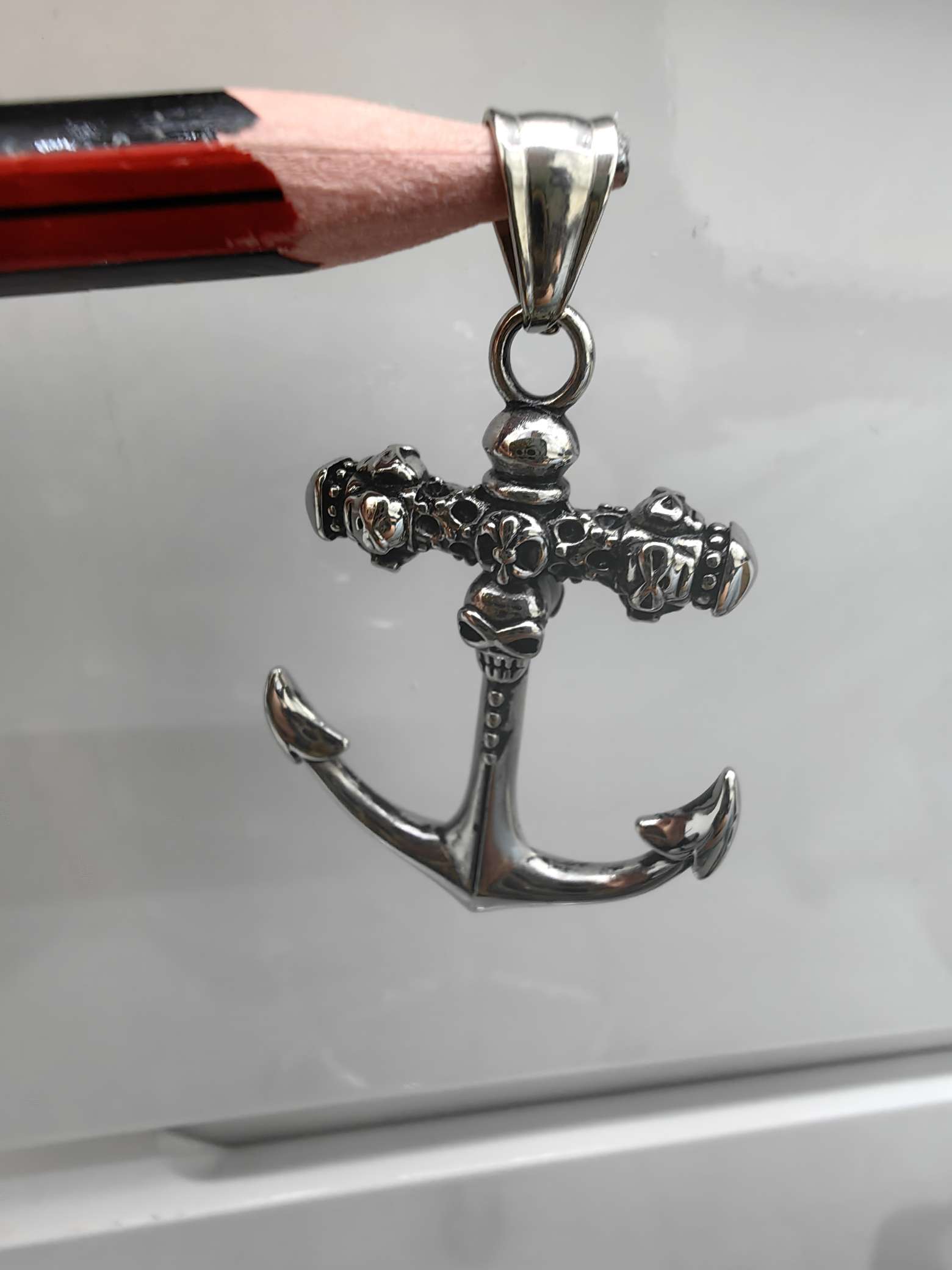 不锈钢潮流欧美暗黑风鬼头船锚帅气个性钛钢吊坠细节图