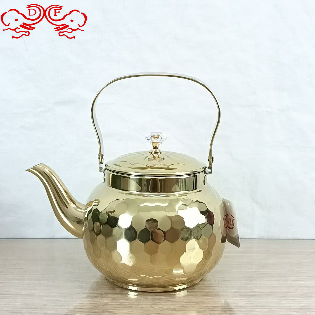 DF99359 stainless steel kettle, ribbed teapot, restaurant and hotel tea kettle with filter, household flower teapot, DF TRADINGHOUSE Specification image