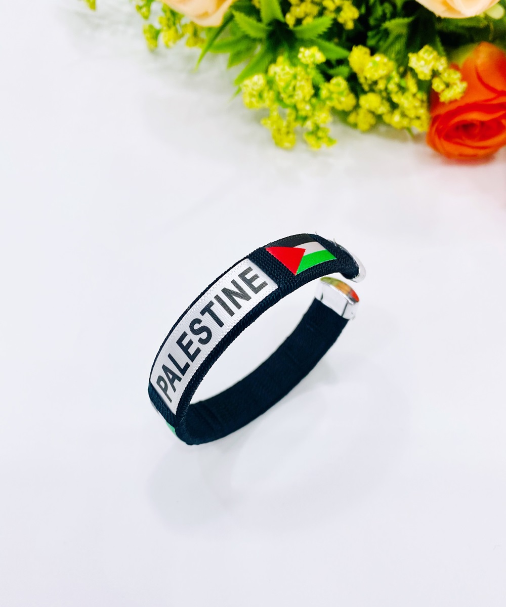 巴勒斯坦PALESTINE国旗图案国旗色编织手环大型集会活动C型手镯详情4
