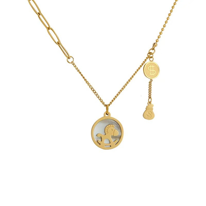 新款马上有钱美元圆牌轻奢高级金色钛钢项链真空电镀工艺不掉色详情图4