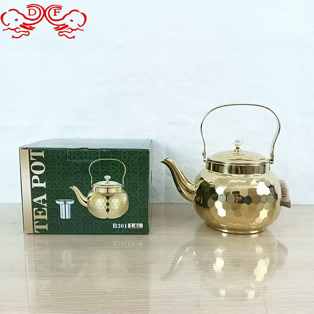 DF99359 stainless steel kettle, ribbed teapot, restaurant and hotel tea kettle with filter, household flower teapot, DF TRADINGHOUSE Item Picture