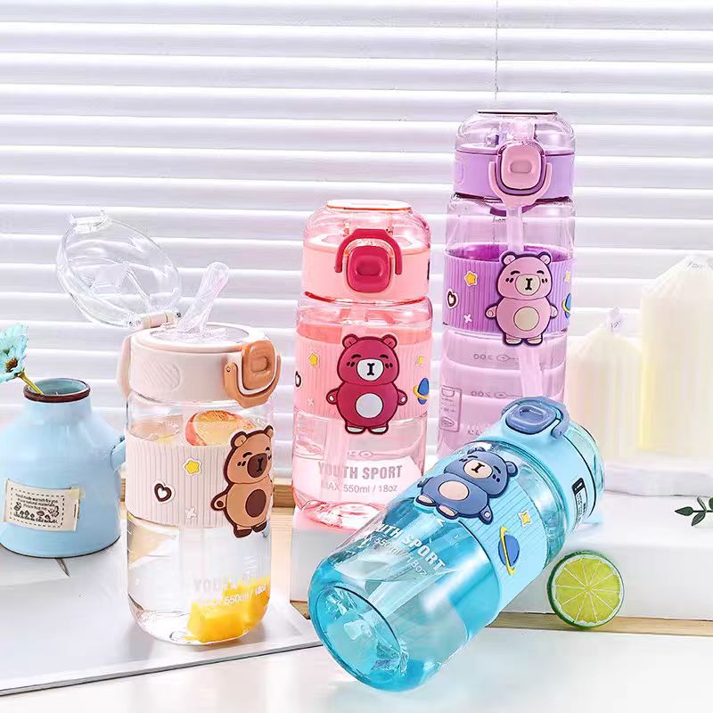 新款小熊吸管杯高颜值男女生食品级塑料杯耐高温户外运动太空杯产品图
