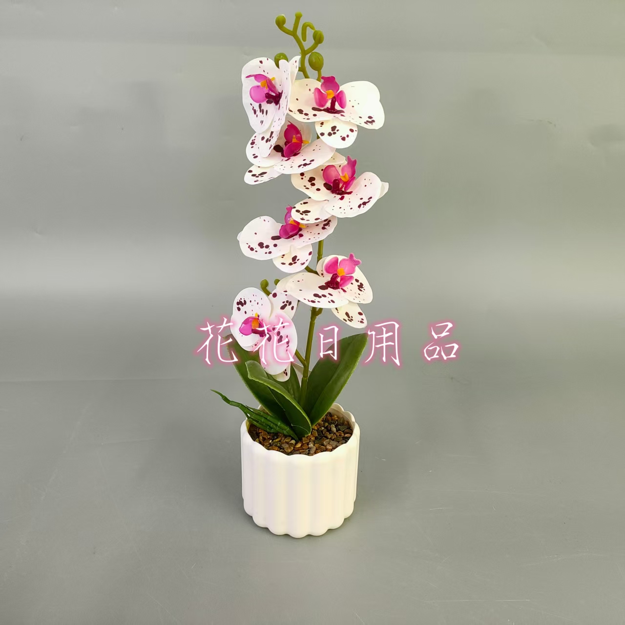 Artificial flower, fake flower bonsai, plastic pot, long-stemmed Phalaenopsis, decorative ornaments details Picture