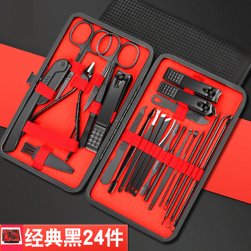 新款跨境指甲刀套装黑色24件套指甲剪指甲钳鹰嘴钳美甲工具套装批详情3