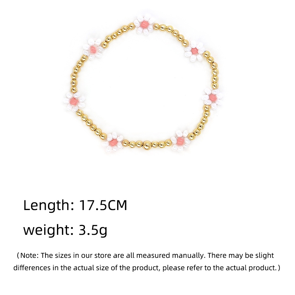 欧美小众花朵米珠镀18K金钢珠手工串珠不锈钢弹力绳手链复古百搭钛钢手串饰品配饰女详情1