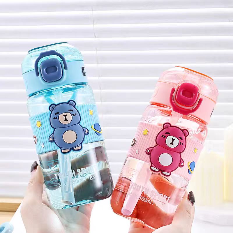 新款小熊吸管杯高颜值男女生食品级塑料杯耐高温户外运动太空杯细节图