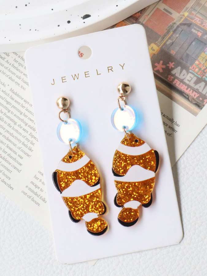 可爱小丑鱼 吐泡泡亚克力耳环饰品女长款气质耳环女长款气质饰品耳钉