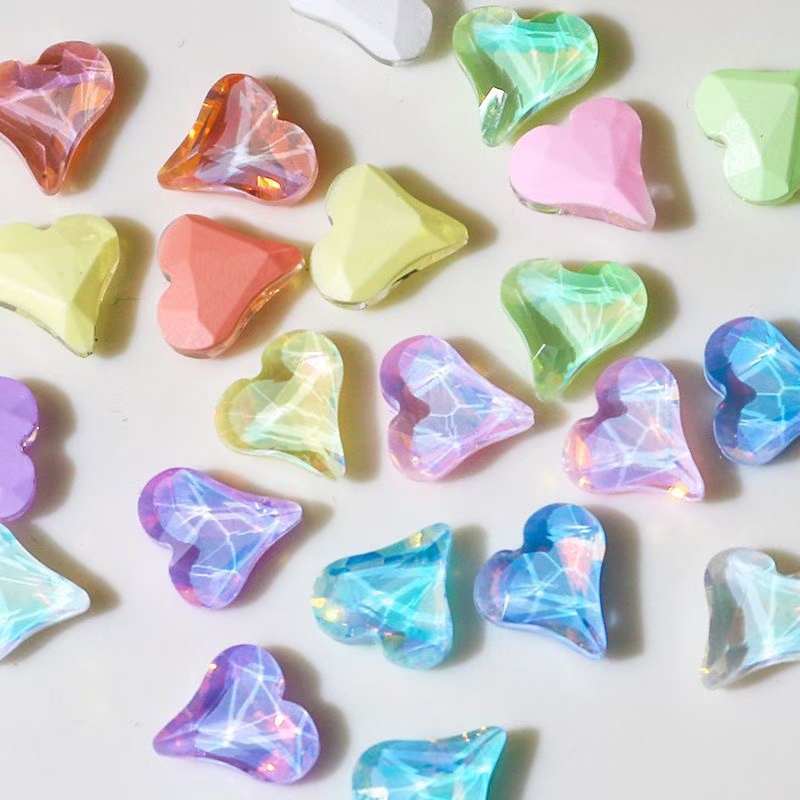 8*9mm美甲饰品歪心钻冰透摩卡歪心钻美甲透明指甲配饰品