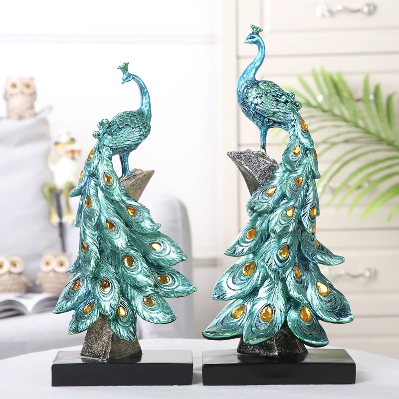 创意情侣孔雀树脂家居装饰品摆件欧式客厅电视柜橱柜酒柜结婚礼物