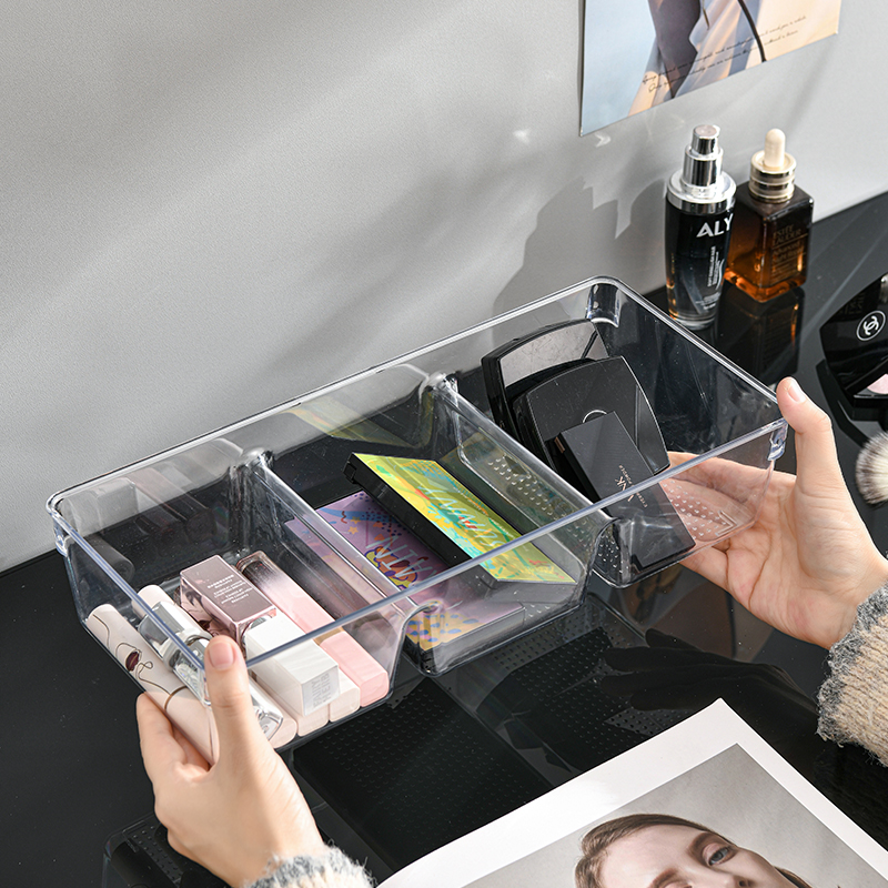 Factory direct sales MF645-1103 storage box, transparent storage box, cosmetic storage box, three-compartment storage box Item Picture