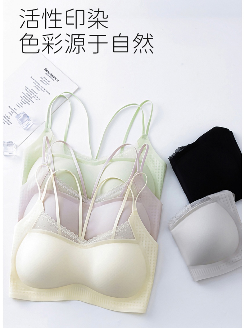 Seamless thin shoulder strap ice silk beautiful back underwear, summer thin large chest to show small chest, bow vest style bra Item Picture