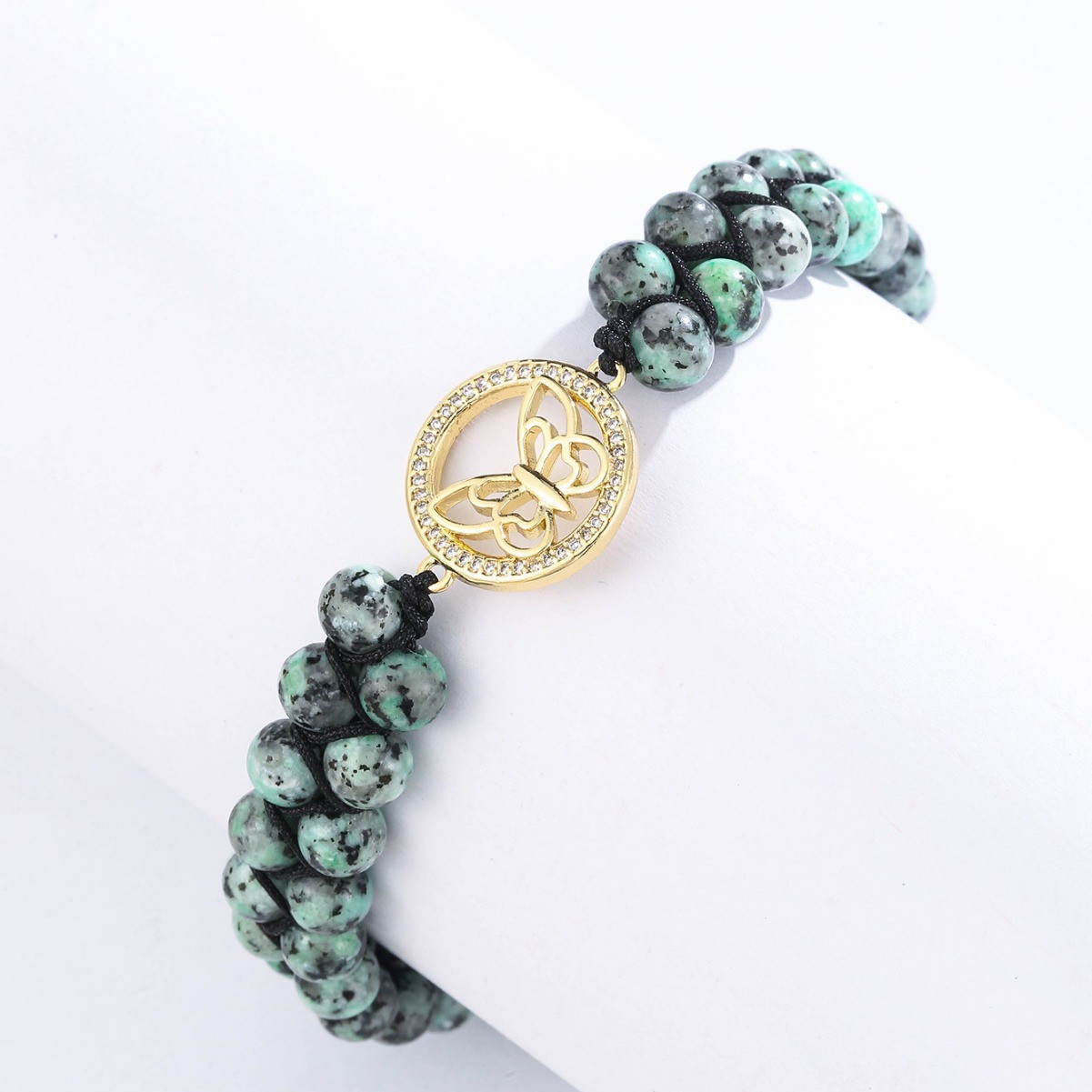 Tiger's eye, amber, lapis lazuis and other seven-star rainbow double-layer beaded, hollowed-out and diamond-encrusted butterfly woven adjustable yoga bracelet details Picture