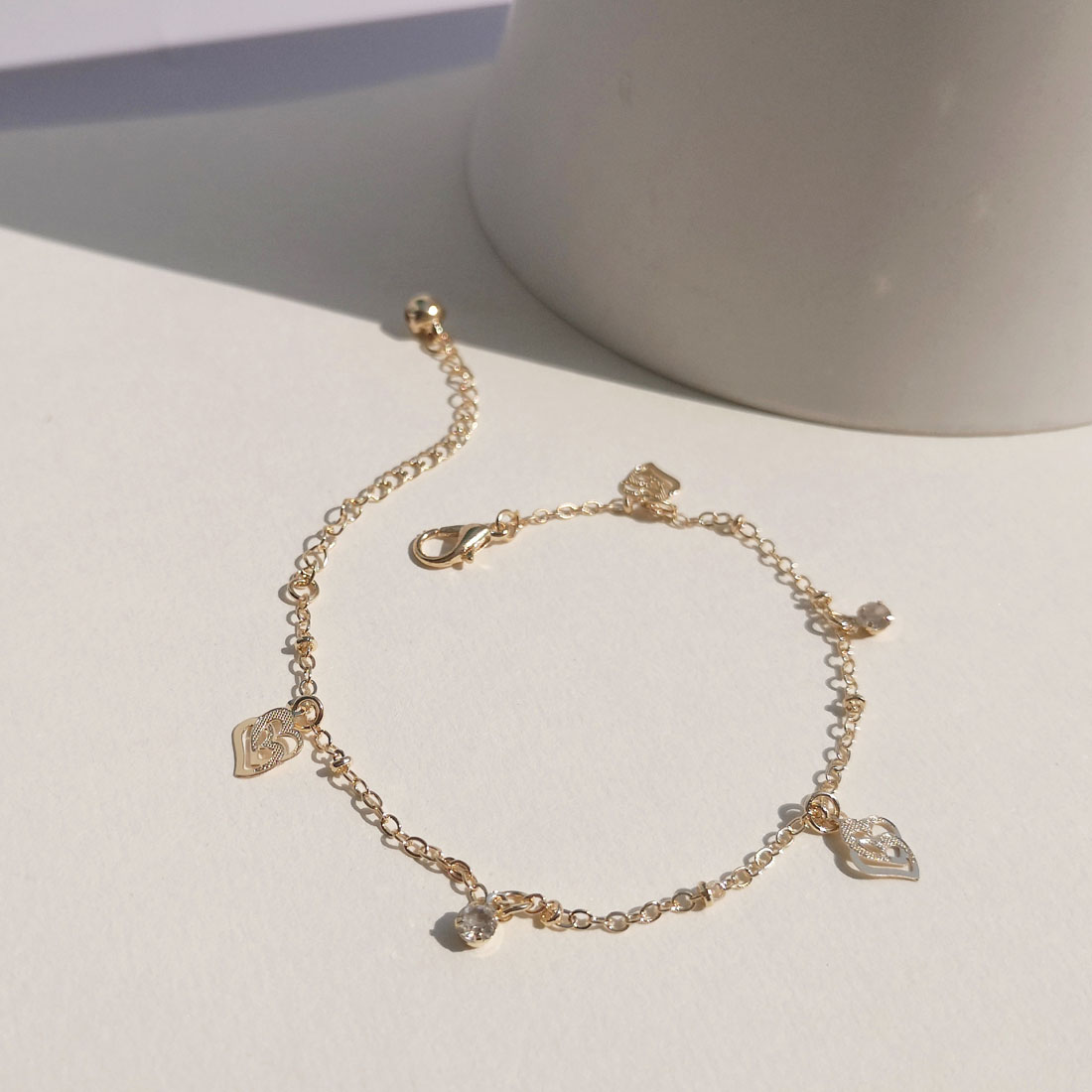 简约时尚双爱心带钻手链