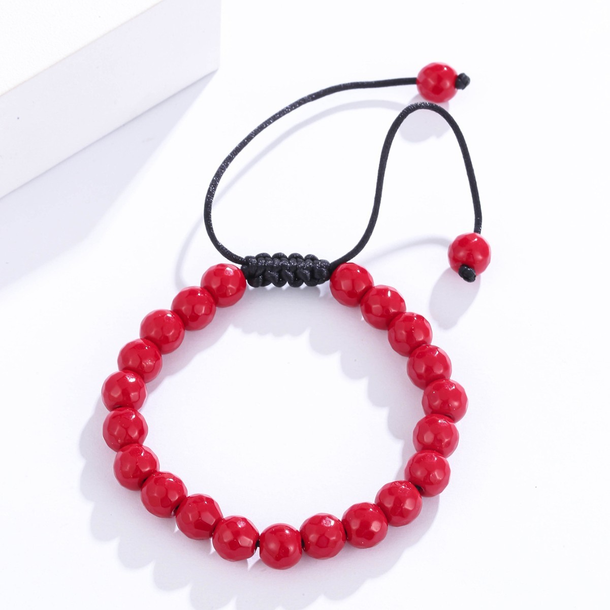 男女串珠手链百搭红色天然石串珠手饰手工编织高级感手饰男女同款