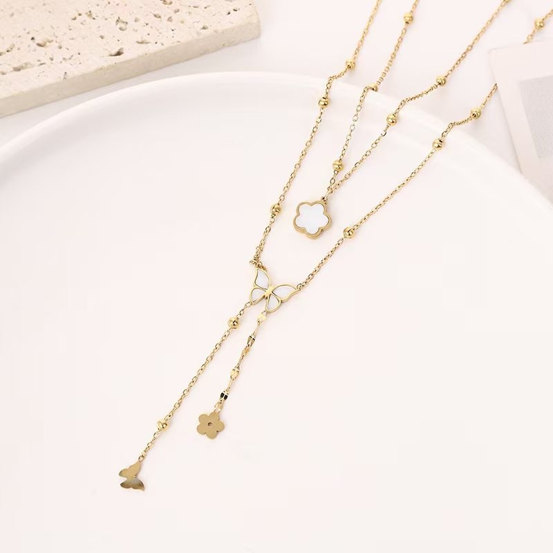 双层不锈钢外贸项链恶魔之眼手掌项链蝴蝶双层项链详情图2