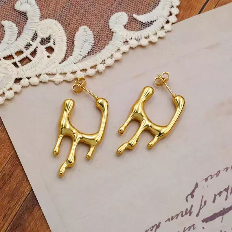 高级感火山熔岩肌理感欧美几何耳环不锈钢材料ins流行