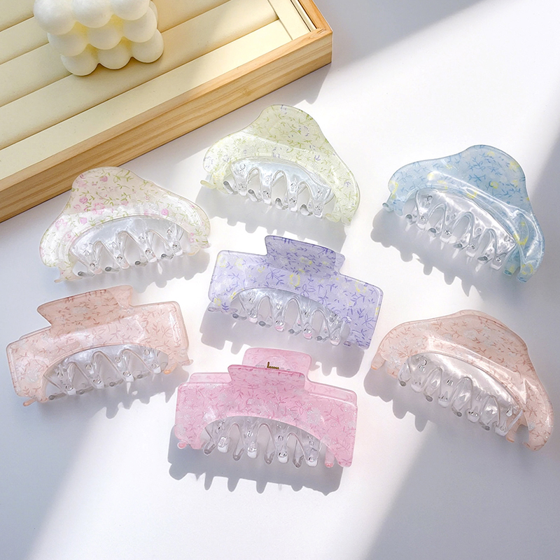 夏微宜饰品5992新款批发夏季碎花鲨鱼夹，超大号亚克力后脑勺盘发夹子批发，实惠价格