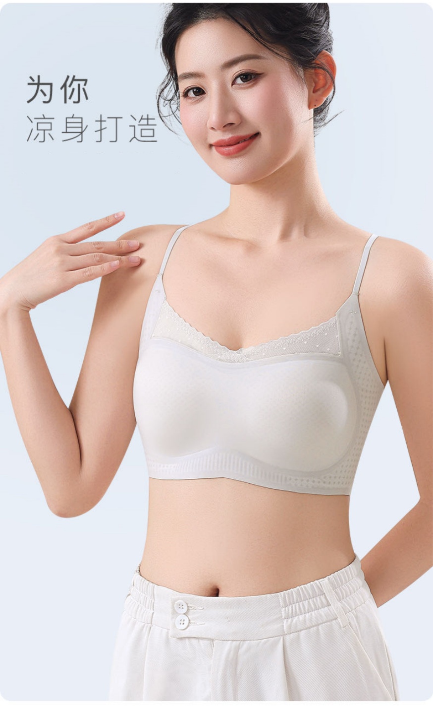 Seamless jelly strip soft support ultra-thin underwear, comfortable one-piece cup nude feel bra, adjustable two-wear lace beautiful back details Picture