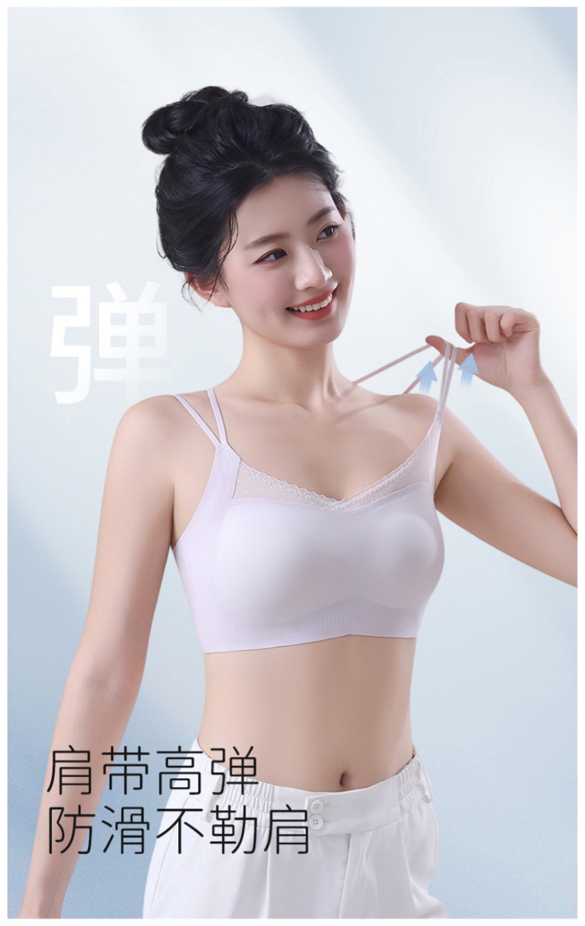 Seamless thin shoulder strap ice silk beautiful back underwear, summer thin large chest to show small chest, bow vest style bra Specification image