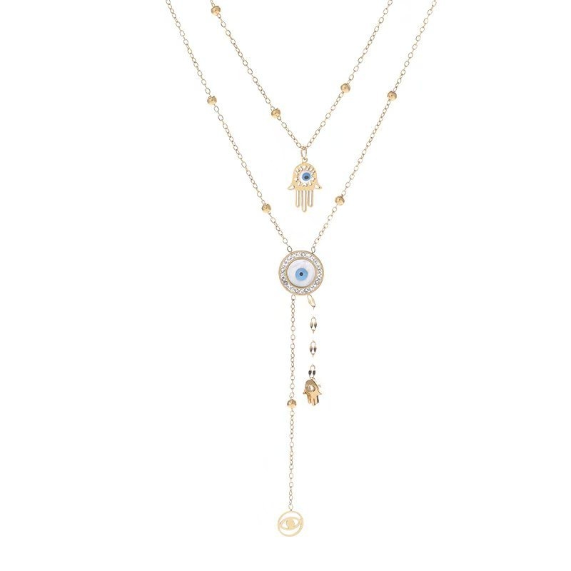 双层不锈钢外贸项链恶魔之眼手掌项链蝴蝶双层项链详情图5