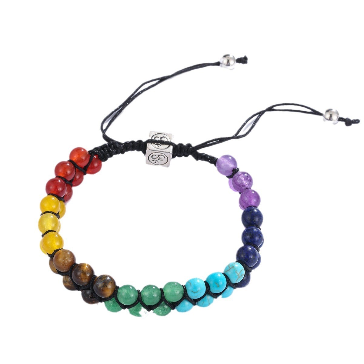 Tiger's eye, amber, lapis lazuis and other seven-star rainbow double-layer beaded, hollowed-out and diamond-encrusted butterfly woven adjustable yoga bracelet Application Scenario