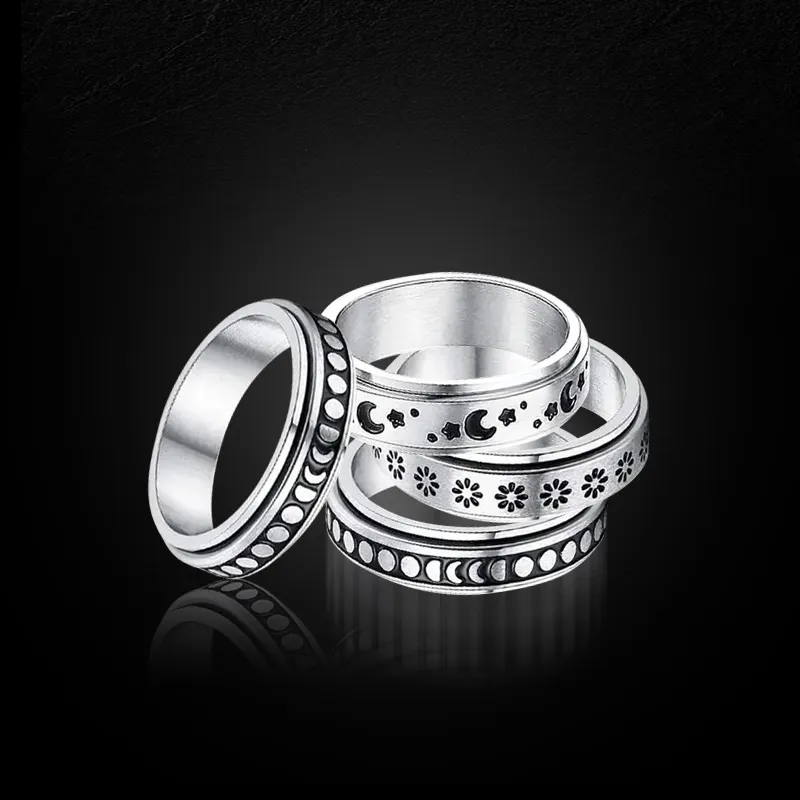 韩版钨金彩贝戒指男士个性潮流嘻哈指环食指戒子单身尾戒