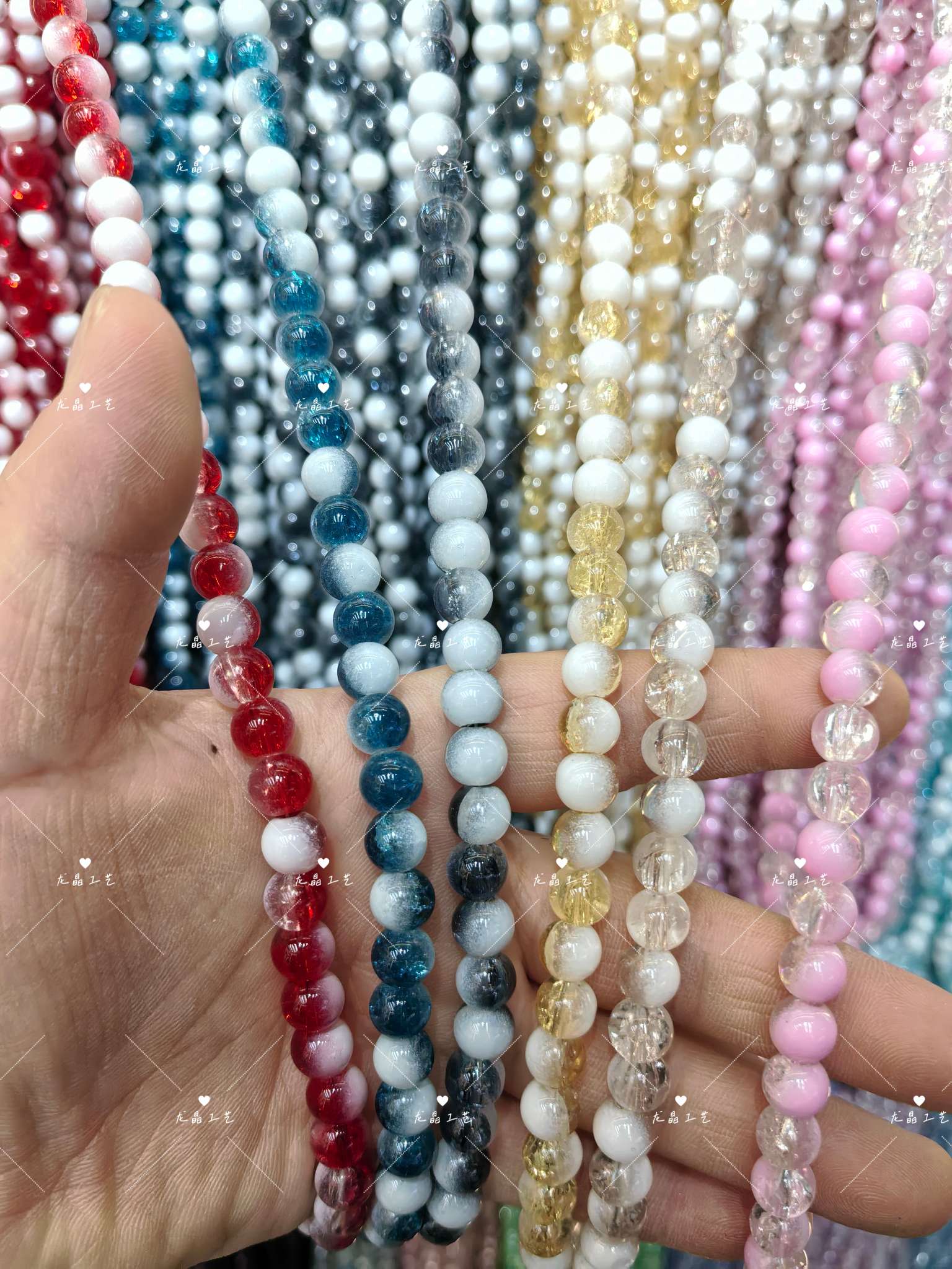 玻璃爆花珠，玉碎，润珠，奶盖都，卡6-卡14白底实物图