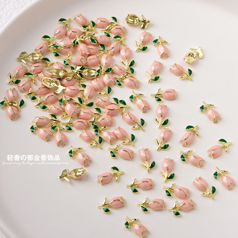 Wholesale of 2022 new high-color-retention light luxury nail diamond jewelry with popular Chinese style and trend tulip flower ornaments and nail accessories 02