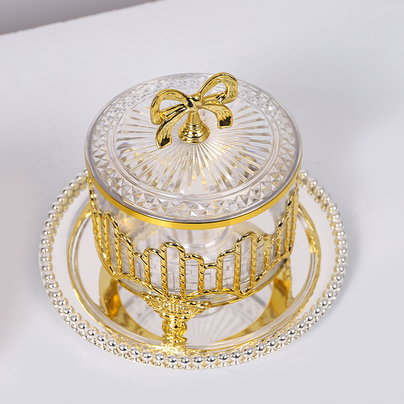 X10-6898-A北欧轻奢透明电镀茶叶收纳储物食品展示盒糖果塑料装饰