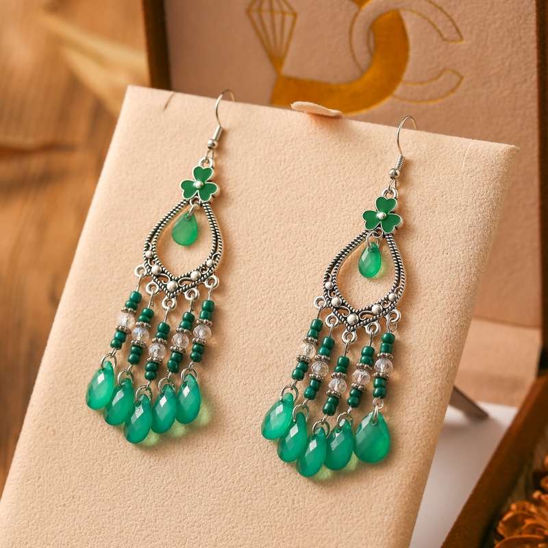 长款度假风耳坠波西米亚时尚耳环多彩耳饰批发小饰品