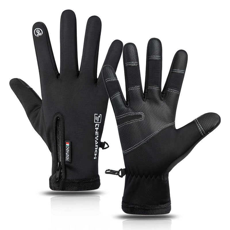 180808 Windproof full-finger gloves, cycling long finger gloves, cycling warm gloves, anti-slip full-finger fitness sports fleece gloves details Picture