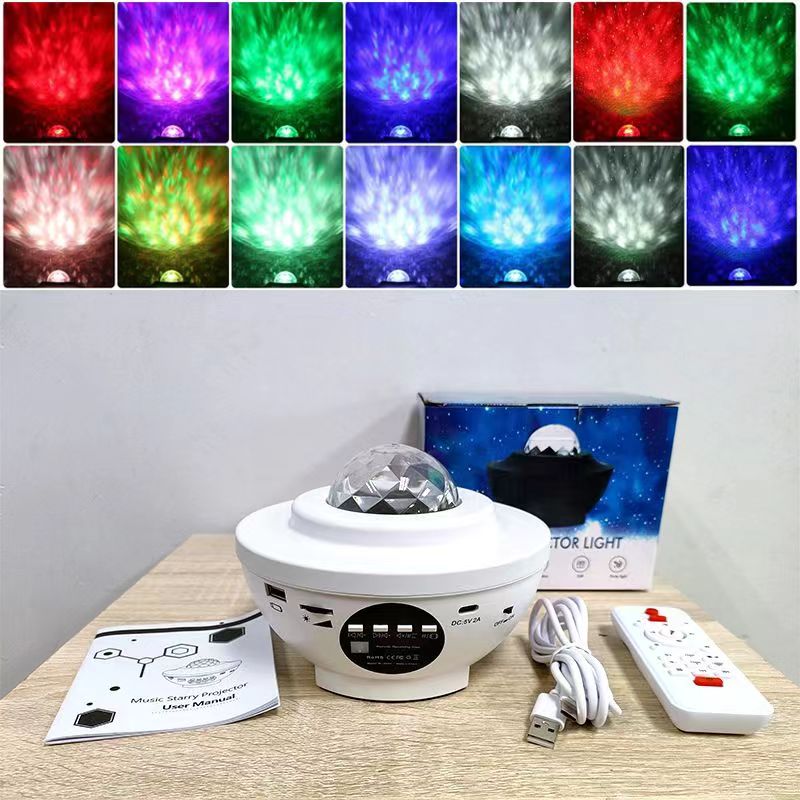 Cross-border mini bowl starry sky projection light USB Bluetooth music rotating water Ripple full sky star laser ambient light bedroom light night light wholesale private room lamp  Gift Lights Item Picture