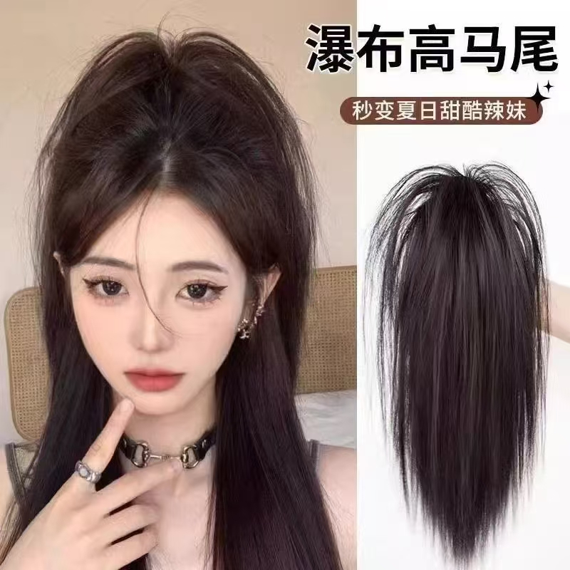 高马尾辫子假发蝴蝶结卷发马尾儿童卷发头饰蝴蝶结小孩子自然化纤
