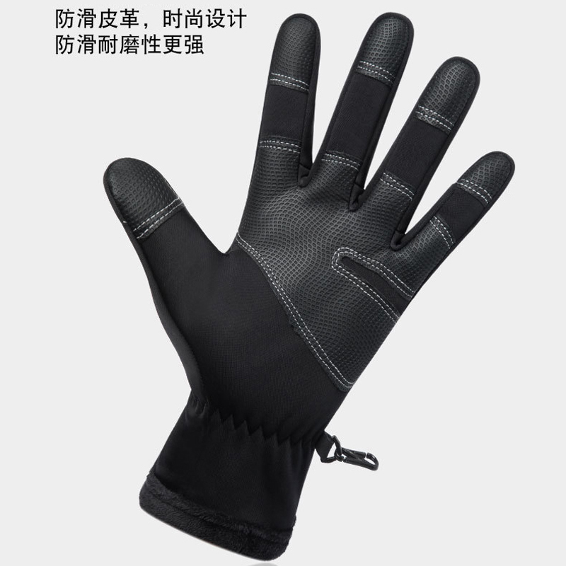 180808 Windproof full-finger gloves, cycling long finger gloves, cycling warm gloves, anti-slip full-finger fitness sports fleece gloves Item Picture