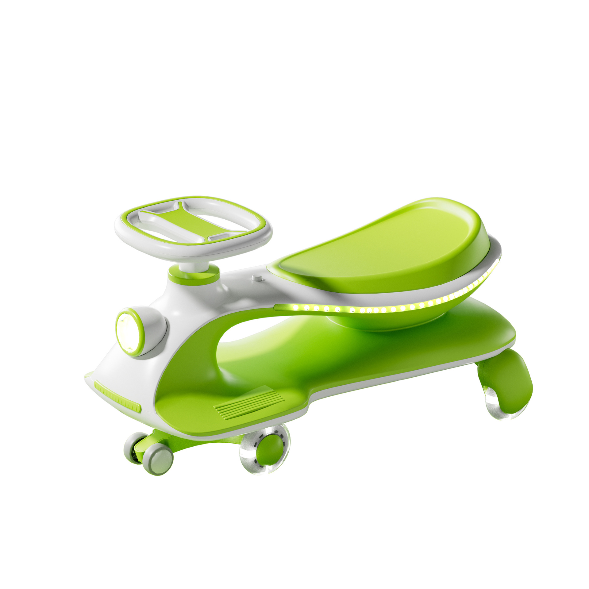 Regular model of electric scooter in fluorescent green with music