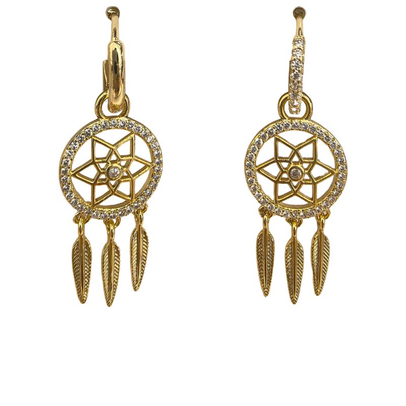 铜镀金 微镶锆石 欧美捕梦网设计 耳圈耳钉耳饰 独特设计 简约时尚女士耳环饰品精致耳针饰品 礼物 简约 极简 Ins风 