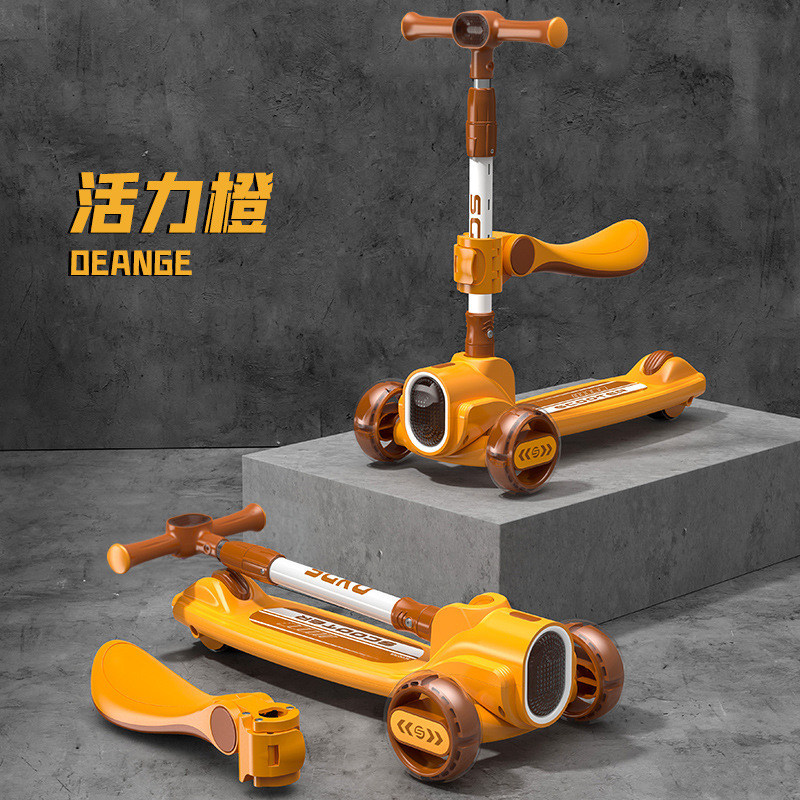 Children's skateboard, 1-3-year-old baby plastic three-in-one paddle board, one-button folding skateboard for children