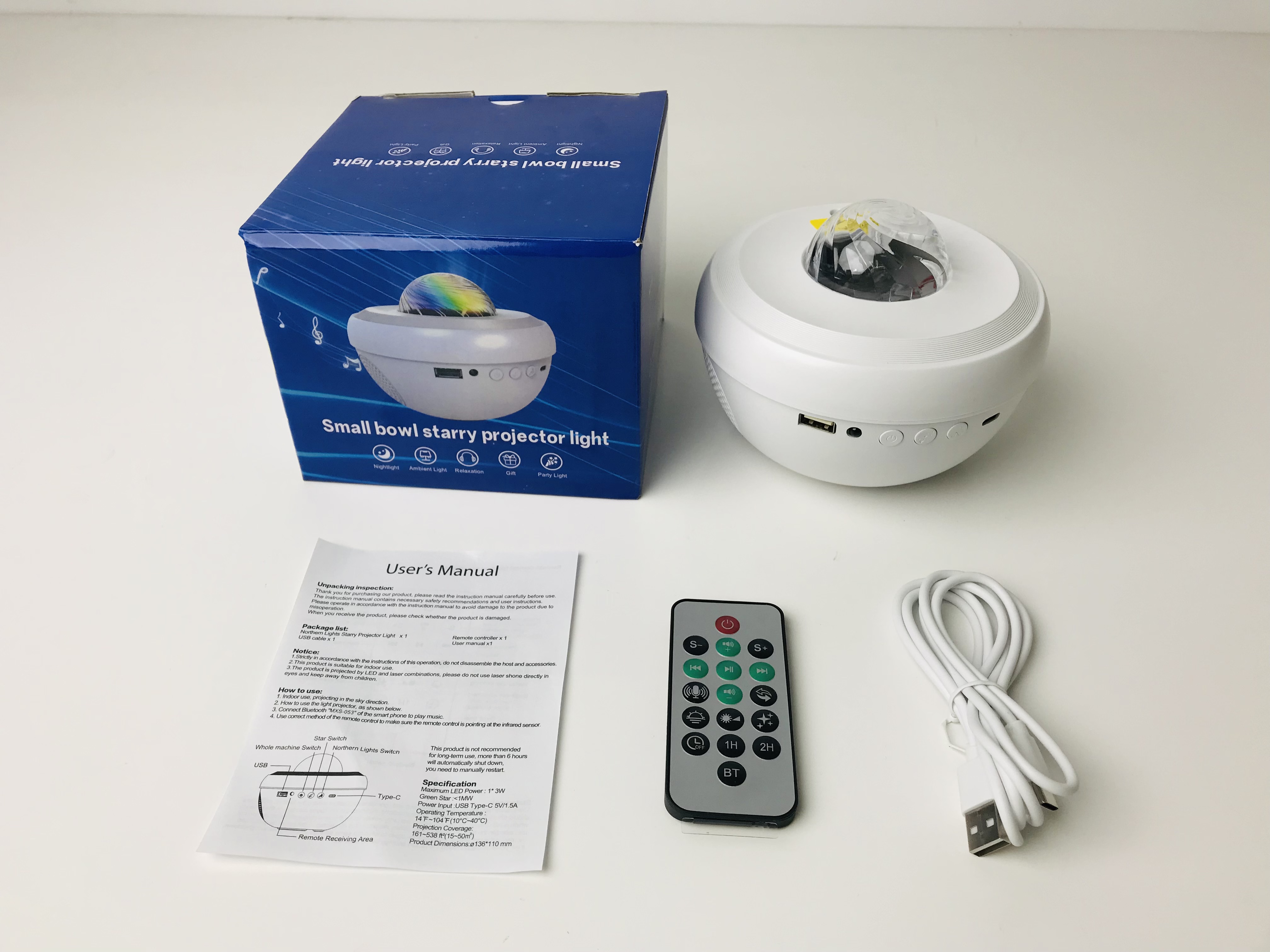 Cross-border new vortex Bluetooth small bowl light, aurora starry sky projection light, bedroom birthday party gift, laser starry sky night light, Bluetooth speaker, USB water ripple galaxy light, RGBW mixed-color stage atmosphere light pic 16
