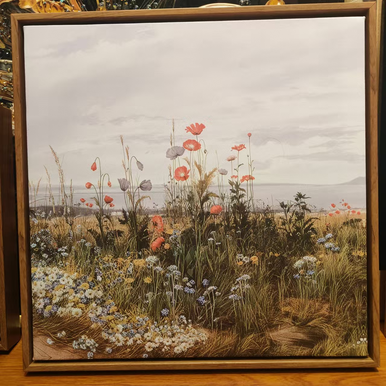 Jiusheng's new wood-grain framed paintings, modern decorative paintings, abstract art oil paintings, abstract art decorative paintings, sofa background wall decorative paintings, living room and dining room oil paintings, hotel and other factory matching paintings, foreign trade supply sources details Picture