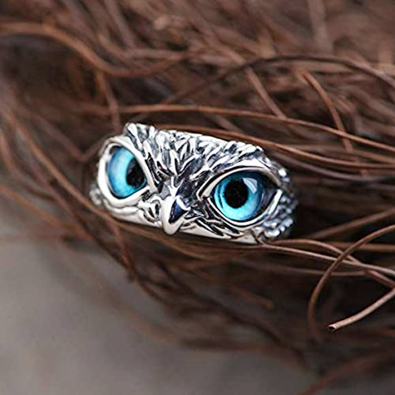 New retro alloy blue eye owl ring adjustable accessory for women's factory wholesale details Picture