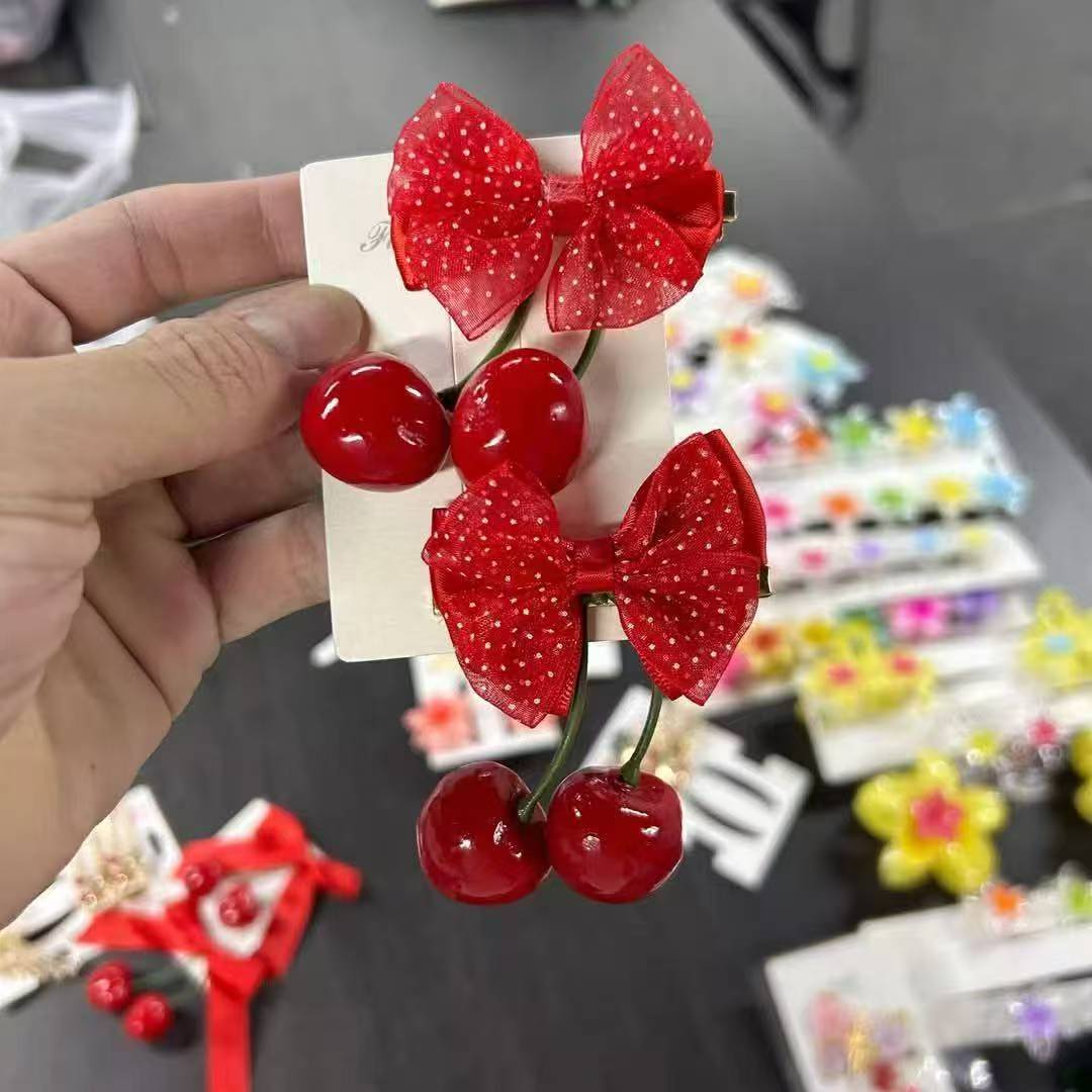 拉布布儿童发卡女士头饰假发饰品发卡时尚发饰简约百搭款大红樱桃发卡发卡女士