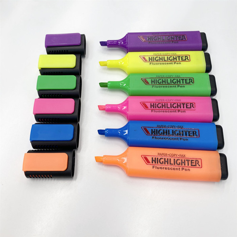 Foreign trade six-color highlighters, flat, slanted notebook marker pens, 6-piece set of colored marker pens Item Picture