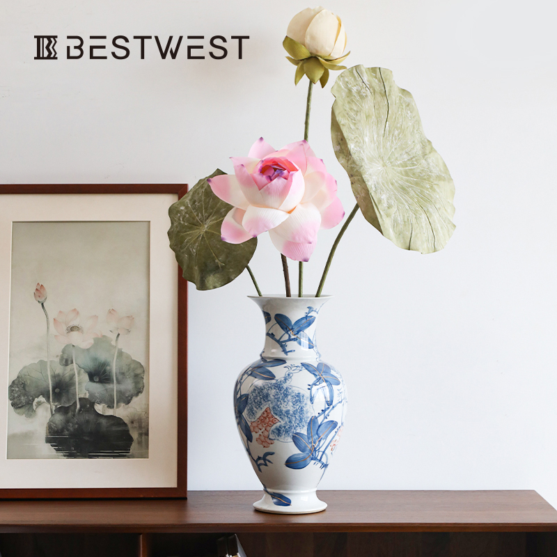 BESTWEST Electroplated fish-tail petal glass Vase is a high-end, light luxury, modern and simple living room vase decoration handicraft details Picture