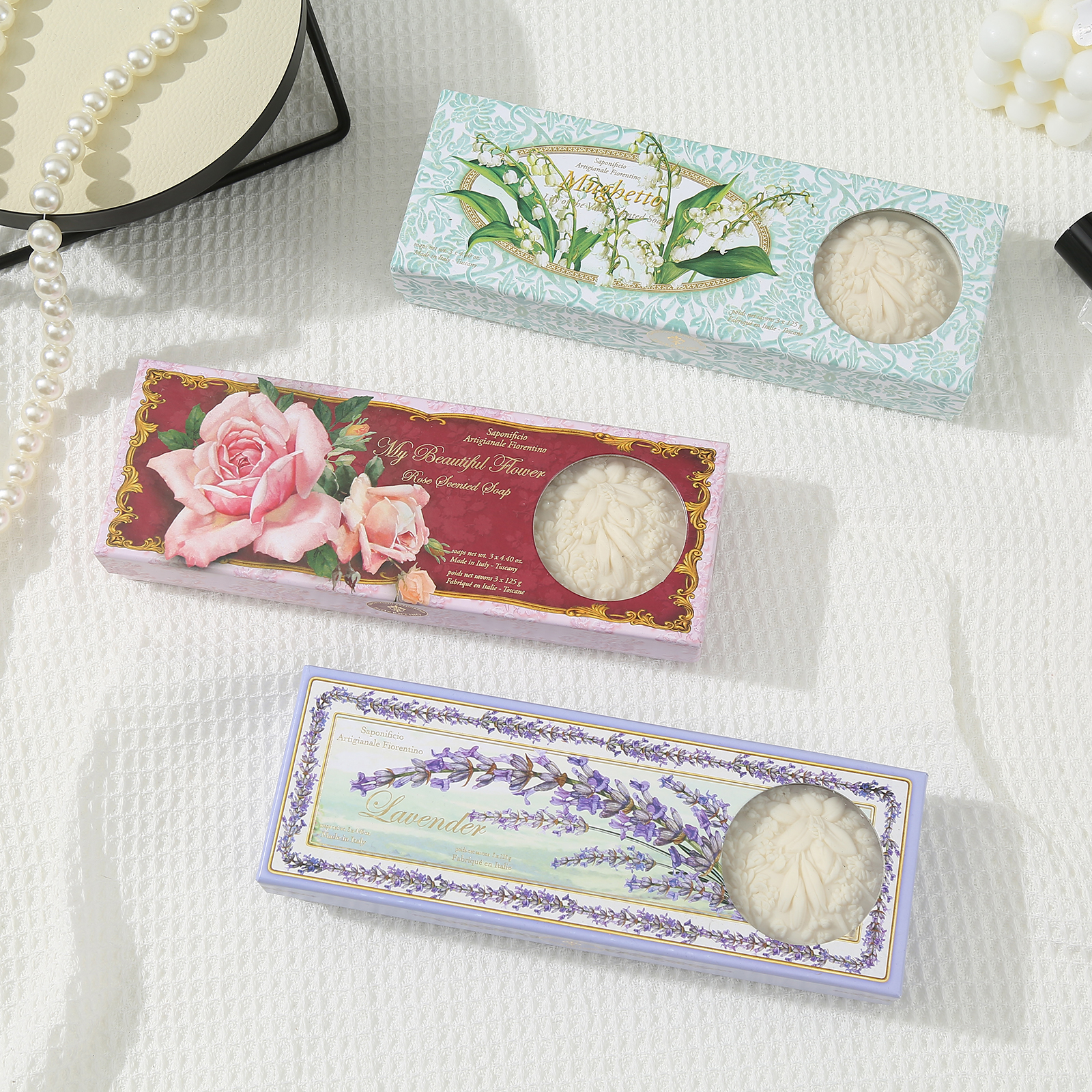 Italian Frotino Morning Dew Series Soap Exquisite Gift Box Souvenir Set Rose Lily of the Valley Lavender Essential Oil Scented soap details Picture