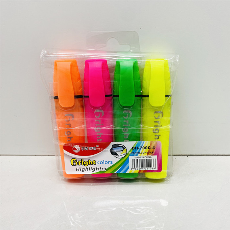 Wholesale of four sets of bright-colored highlighters, student journal marker pens, flat and slanted marker pens full figure